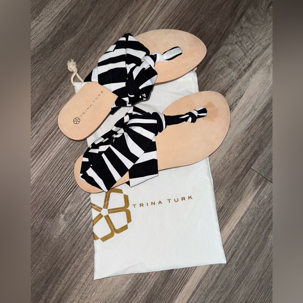 Trina Turk Black and White Striped Gladiator Sandals